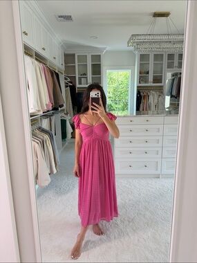 REVOLVE Tularosa Pink Midi Dress with Ruffle Straps